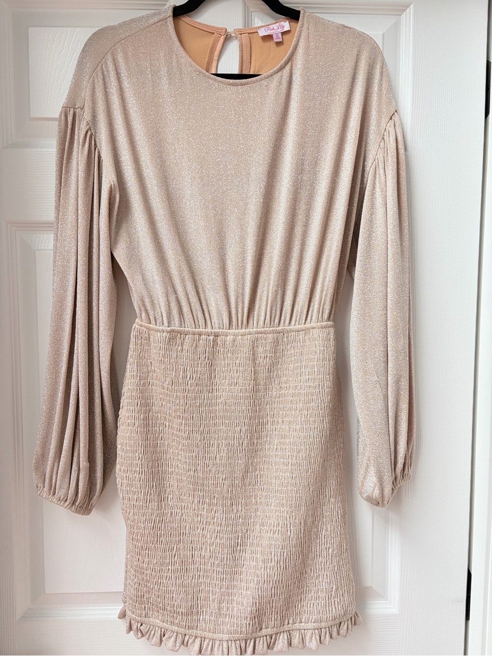 Pink Lily Champagne Shimmer Midi Dress with Ruffle Hem